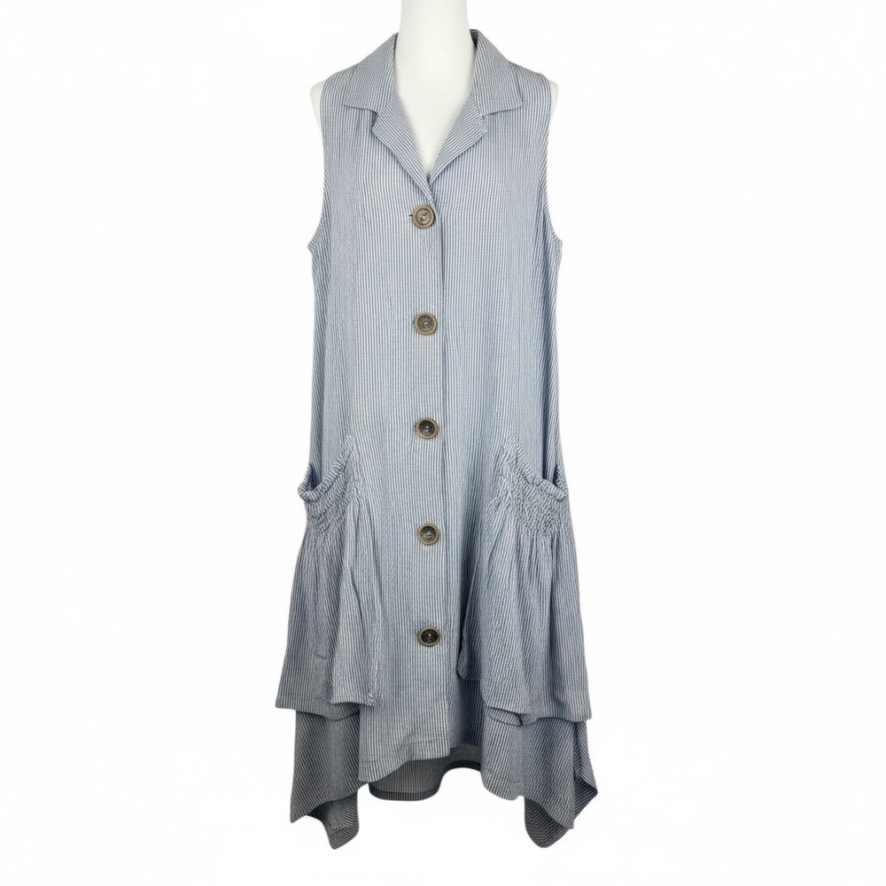 For Cynthia Lagen look‎ linen viscose blend oversized striped tunic artsy sz L